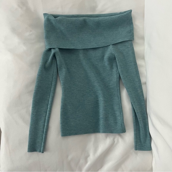 Aritzia Wilfred off shoulder blue wool sweater S - Picture 2 of 8
